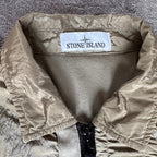 Stone Island khaki overshirt with logo patch and nylon metal cotton blend material.