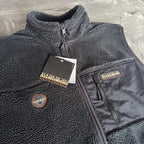 Napapijri black fleece vest with logo patch and zippered pockets, size 3XL.
