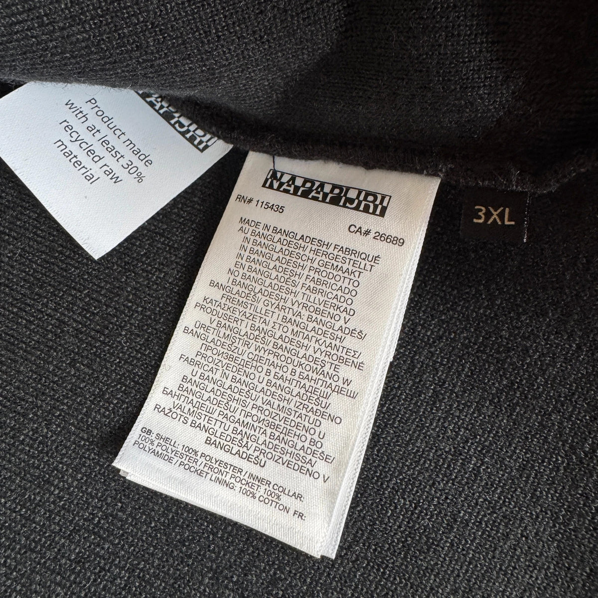 Napapijri black fleece vest with logo patch and zippered pockets, size 3XL.