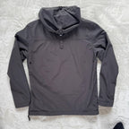 Napapijri grey pullover jacket with logo patch and ventilation zips, lightweight anorak design.