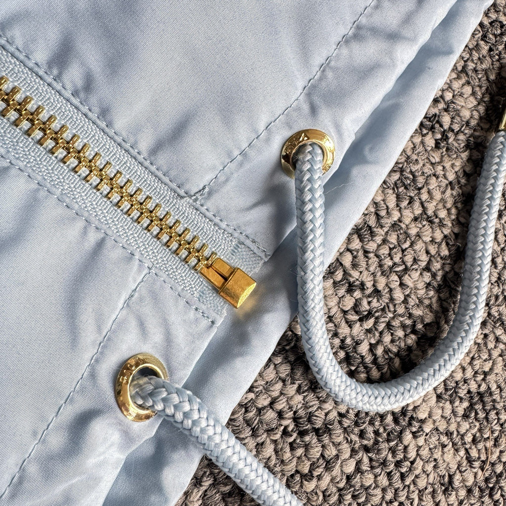 Fila lightweight hooded jacket light sky blue embroidered chest logo gold-tone zip hardware