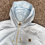 Fila lightweight hooded jacket light sky blue embroidered chest logo gold-tone zip hardware