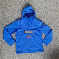 Napapijri blue anorak jacket with logo chest flap and quarter-zip front closure.