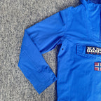 Napapijri blue anorak jacket with logo chest flap and quarter-zip front closure.
