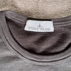 Stone Island black crewneck sweatshirt with zipped pocket and iconic compass logo.